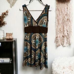Ad HOC Vintage Y2k Paisley Brown Blue Retro Dress Size Large Womens